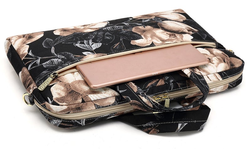 DACHEE Beige Rose Patten Waterproof Shoulder Messenger Bag Sleeve for 14 Inch 15 Inch Laptop Case Briefcase 15.6 Inch - Image 4